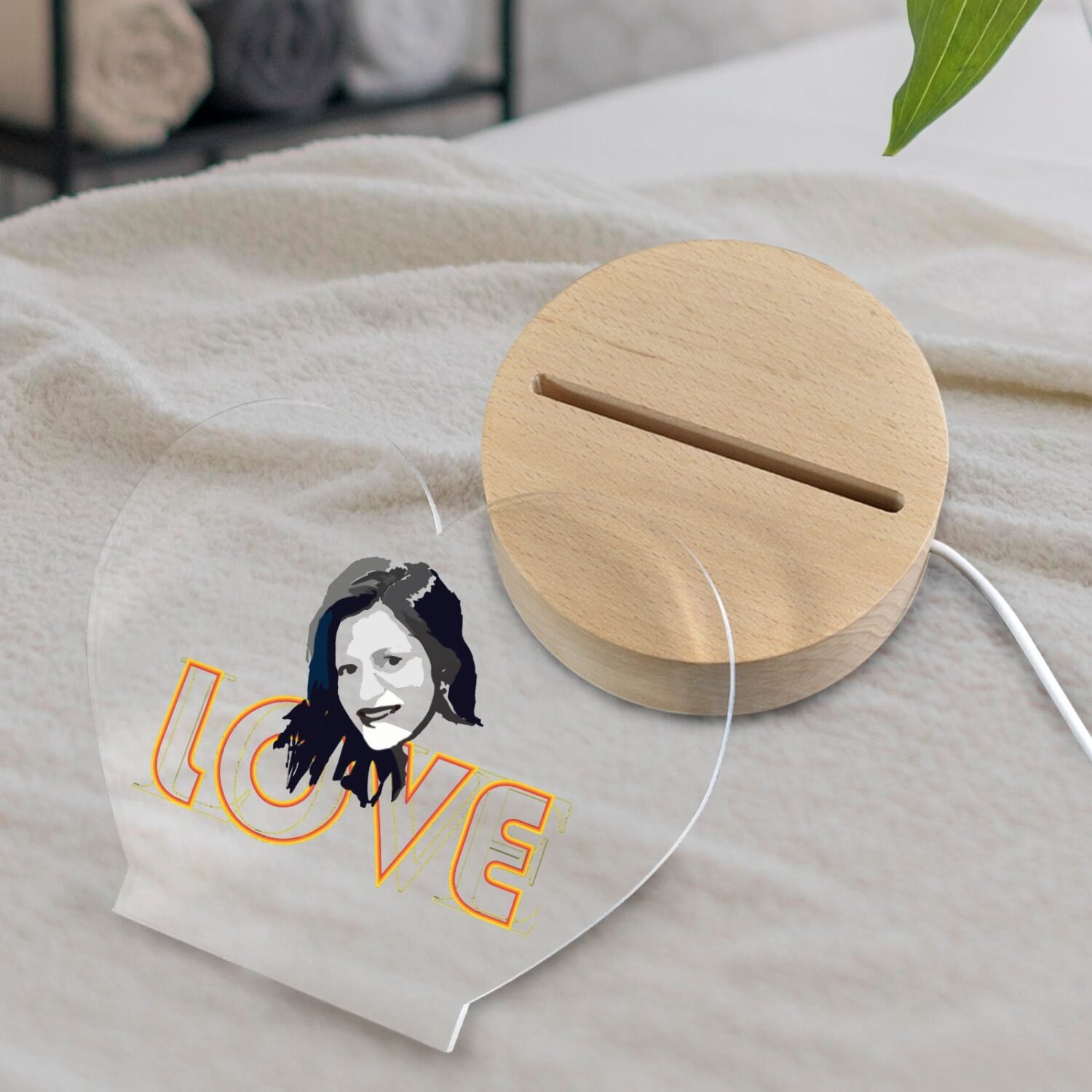 Heart-Shaped Acrylic Photo Panel with Light Base - Image 3